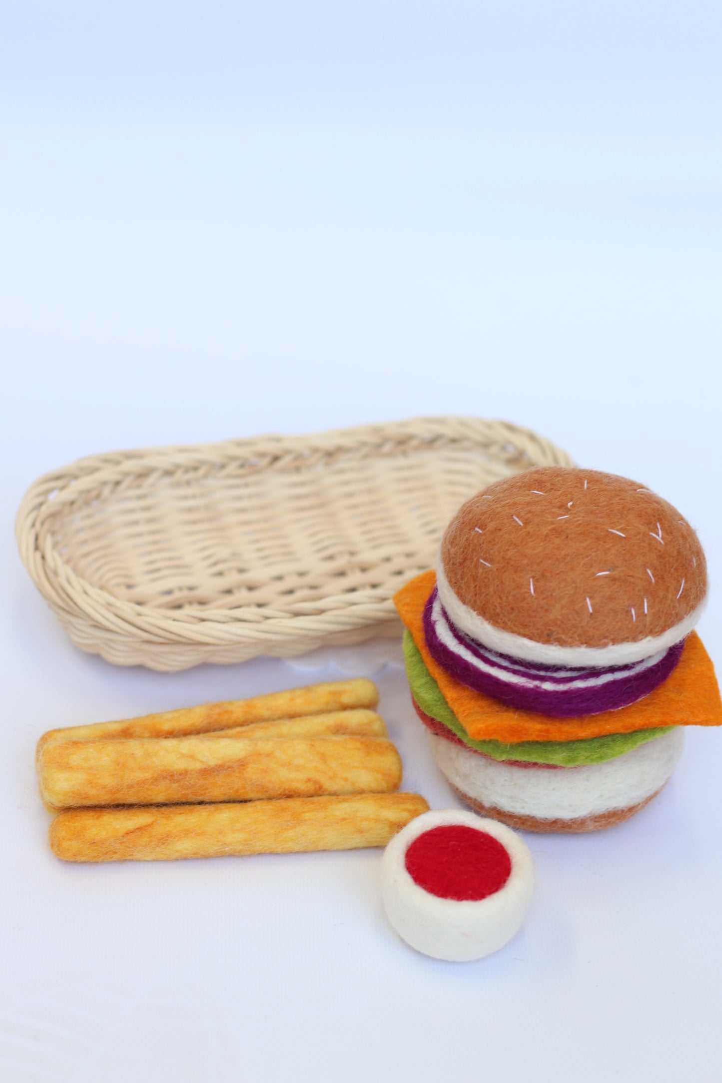 Loaded Burger and fries + Rattan tray