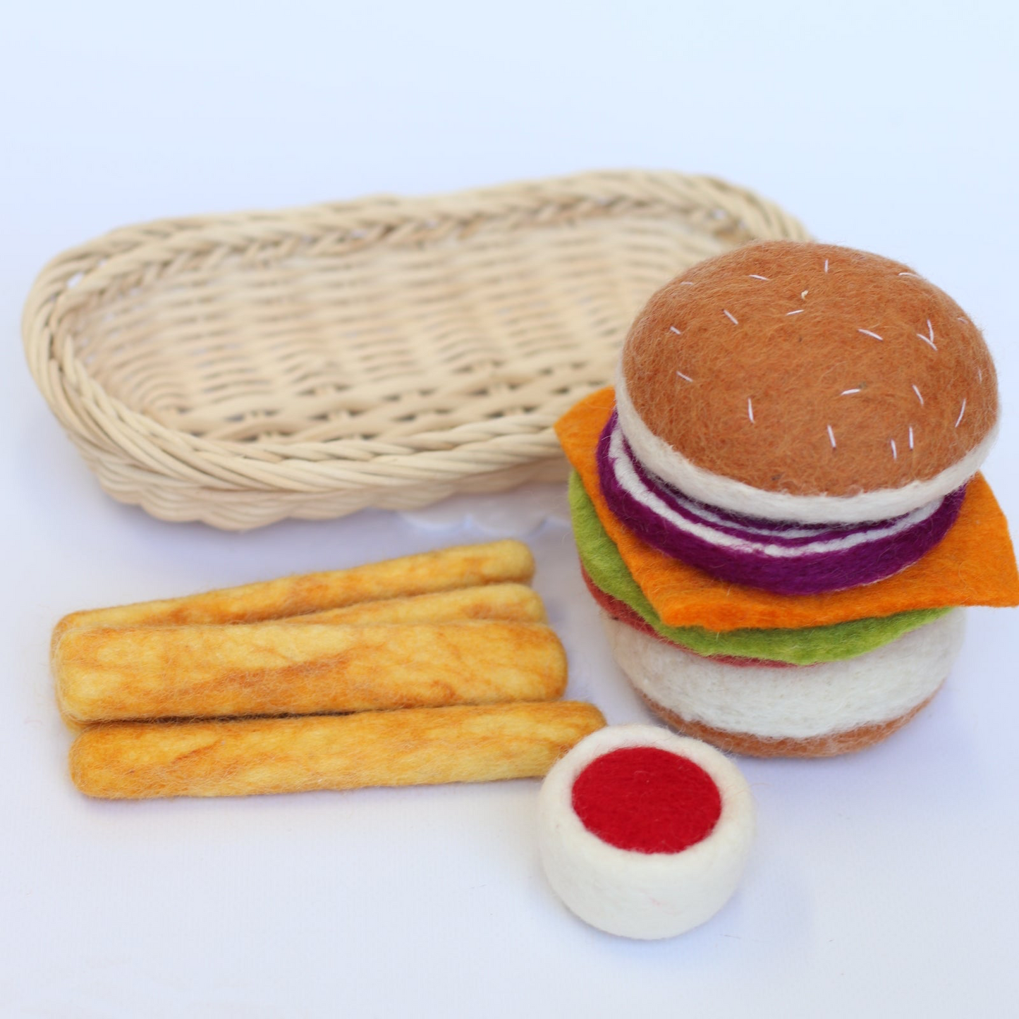 Loaded Burger and fries + Rattan tray