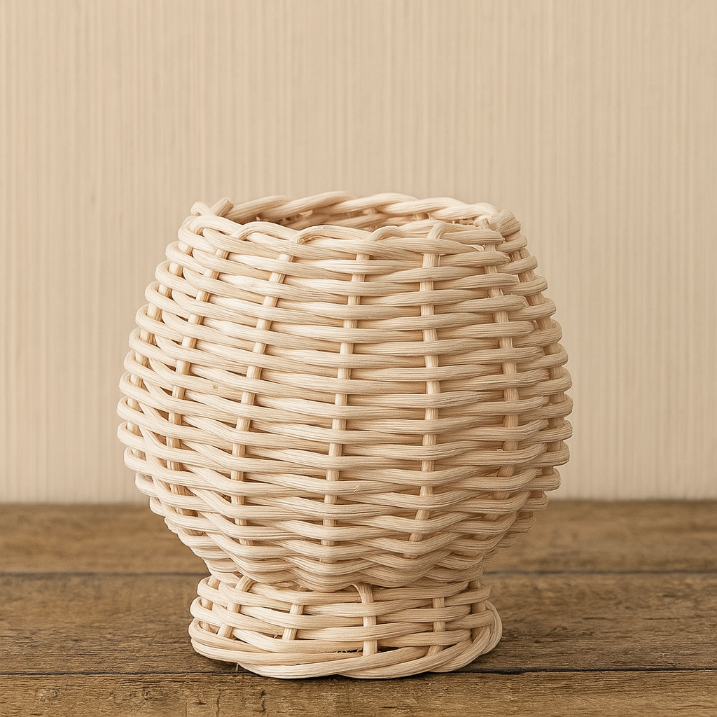 Natural rattan squat vase
