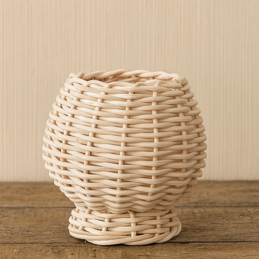 Natural rattan squat vase