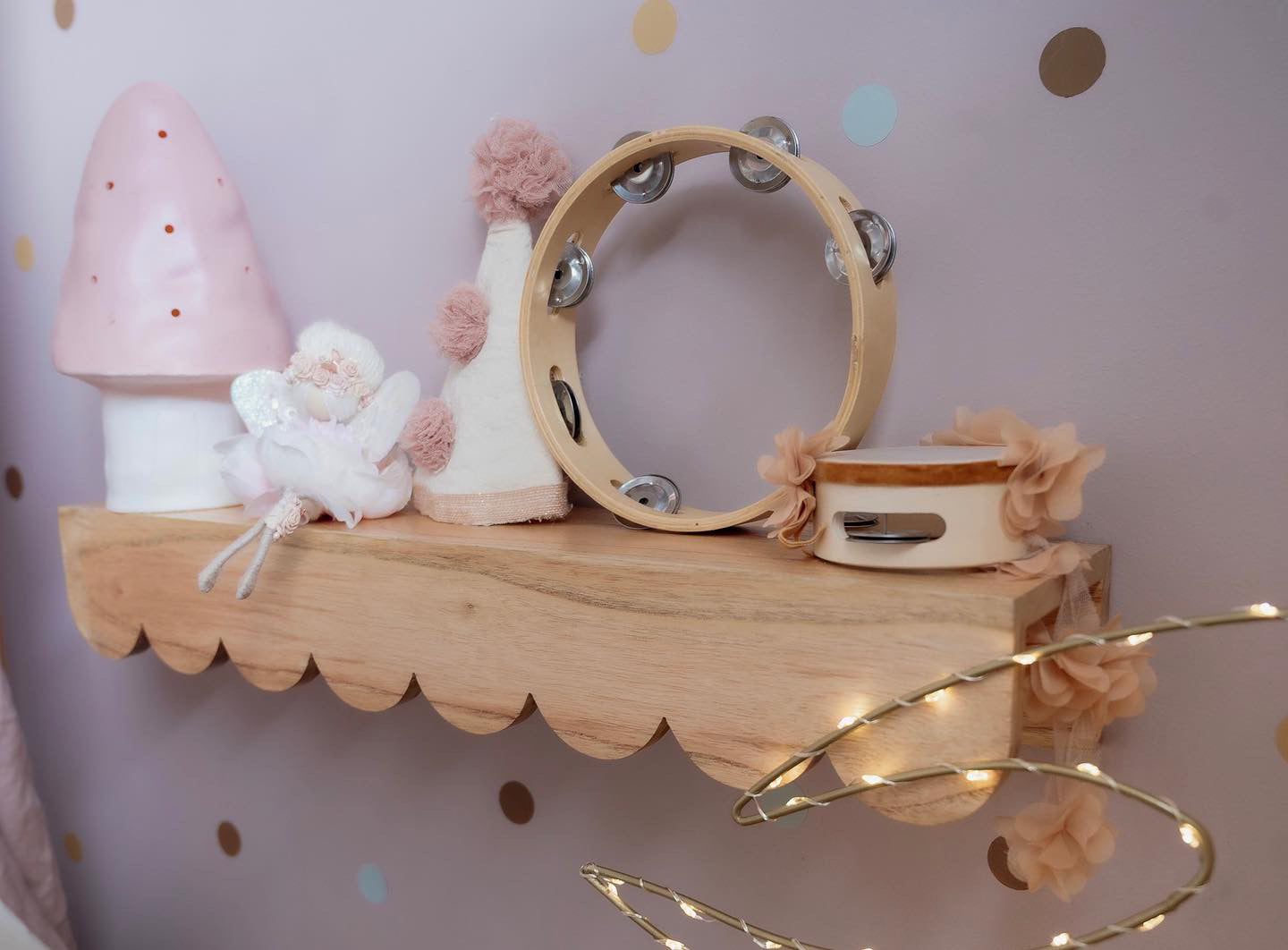 Solid Hard wood Scalloped floating wall shelf - 65cm