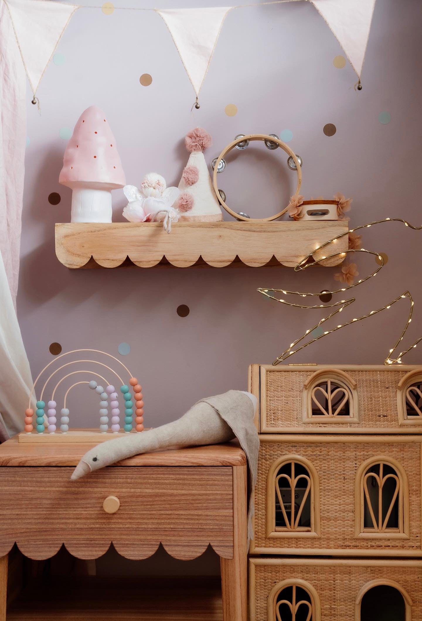 Solid Hard wood Scalloped floating wall shelf - 65cm