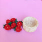 Six Strawberries in rattan ramekin
