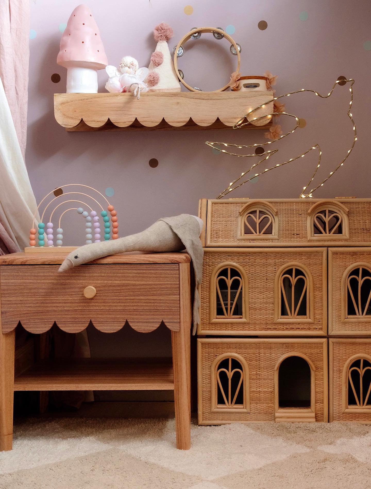 Solid Hard wood Scalloped floating wall shelf - 65cm