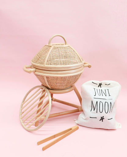 Rattan kids BBQ + tongs + hot coals + (Australia only)